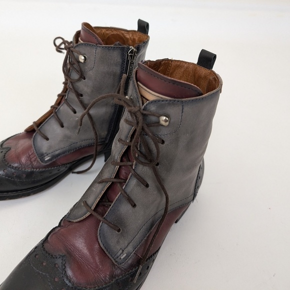 Pikolinos Leather Lace Up Boots Ankle Booties Panelled Oxford Colorblock Grey - Picture 3 of 11